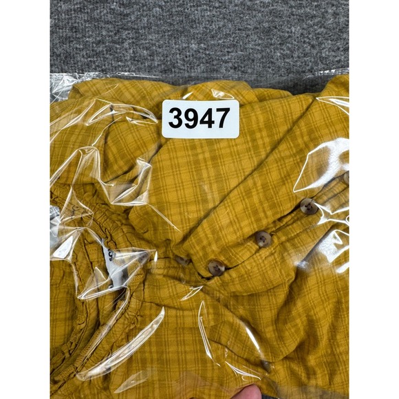 Sonoma Women's Sz L Mustard Yellow Plaid Button Front Short Flutter Sleeve Top - Picture 11 of 11